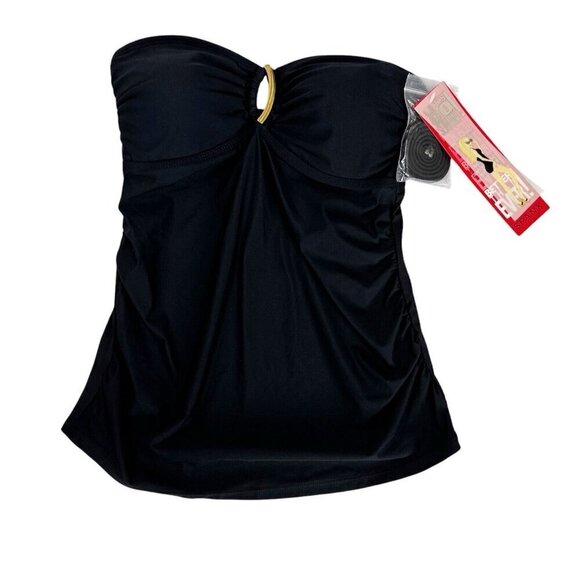 Spanx Women's 6 Convertible Loop Cutout Tankini Swim Top Black New - Picture 3 of 16